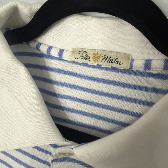 Peter Millar Polo Shirt XL  Blue/White Striped Golf Short Sleeve Vintage Tag - Picture 3 of 8